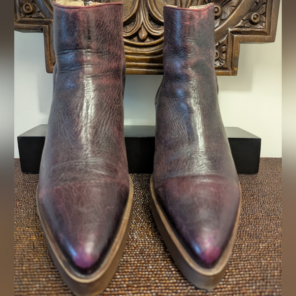 Zara Burgundy Leather Pointed Ankle Boots